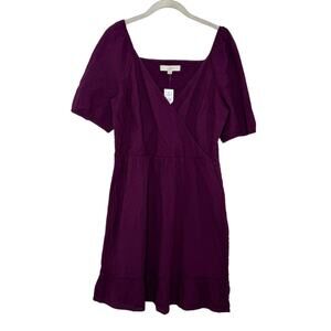 Loft Dress Womens 10 Royal Purple Short Sleeve Faux Wrap A-Line Knee Length NEW